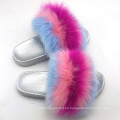 SCTX06-1 sandalias de diapositivas para mujeres y damas zapatillas de casa de piel de zorro con suela de PVC plateado